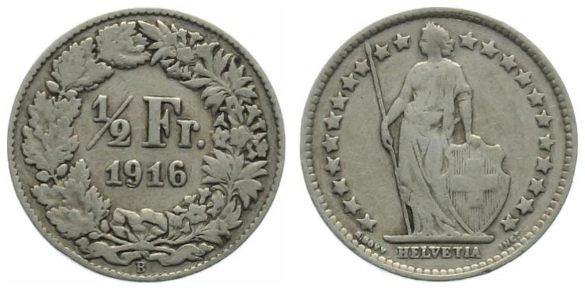 1/2 Franken 1916 B